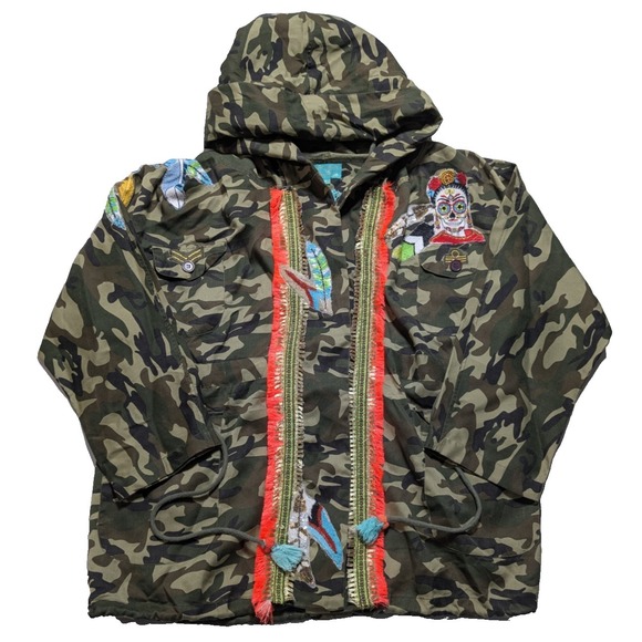 Antica Sartoria By Giacamo Cinque Women One Size Camo Embellished Hooded Jacket